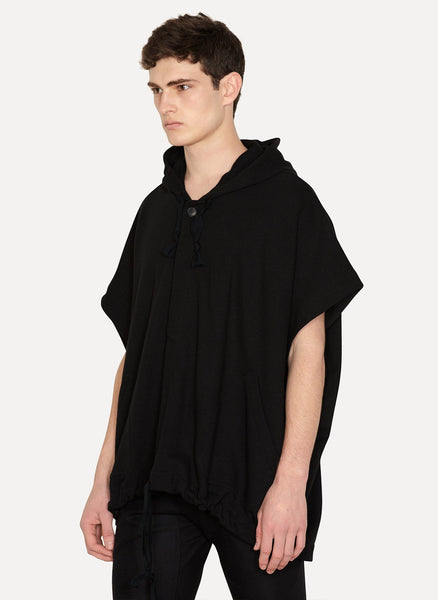 Black Linen Cotton Sleeveless Hooded Sweat