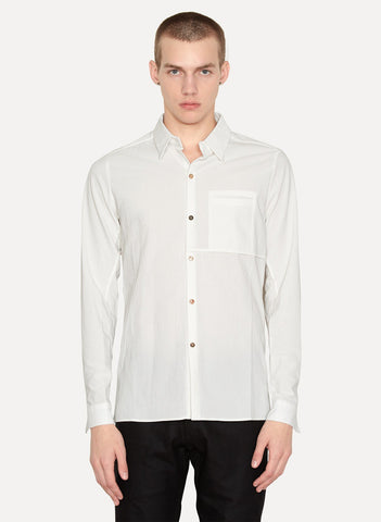 White Boiled Cotton One Pocket Shirt