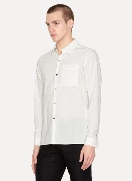 White Boiled Cotton One Pocket Shirt