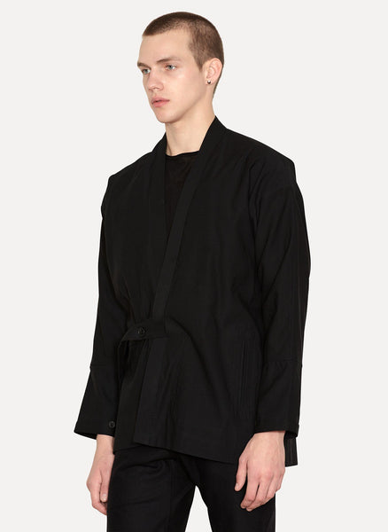 Black Paper Twill Kimono Blazer