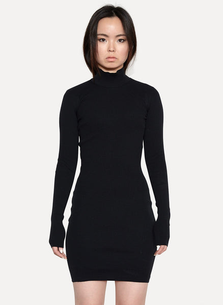 Ribbed Turtleneck Dress Black