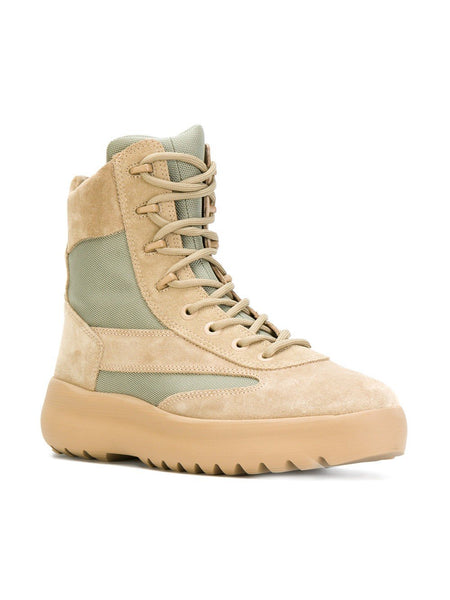 Taupe Thick Suede and Nylon Military Boot