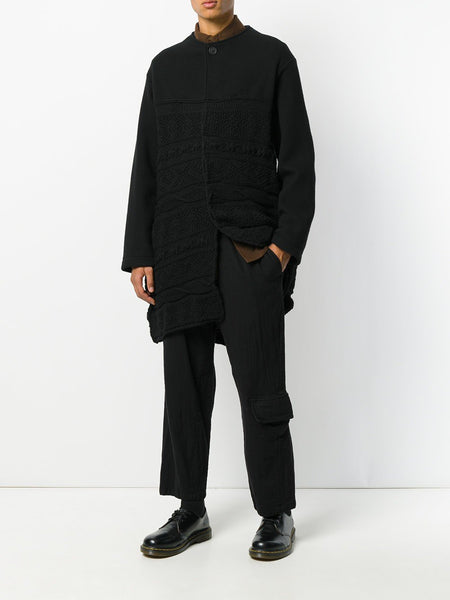 Wool Texture Pattern Knit Collarless Cardigan
