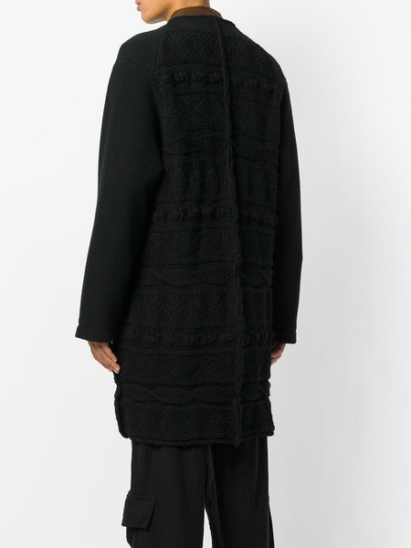 Wool Texture Pattern Knit Collarless Cardigan
