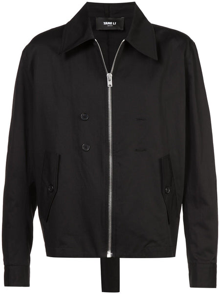 Black Cotton Linen Harrington Jacket