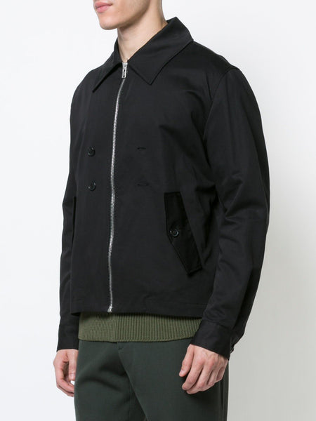 Black Cotton Linen Harrington Jacket