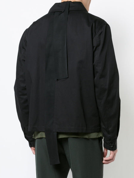 Black Cotton Linen Harrington Jacket