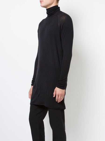 Black Wool Fine Rib Tee